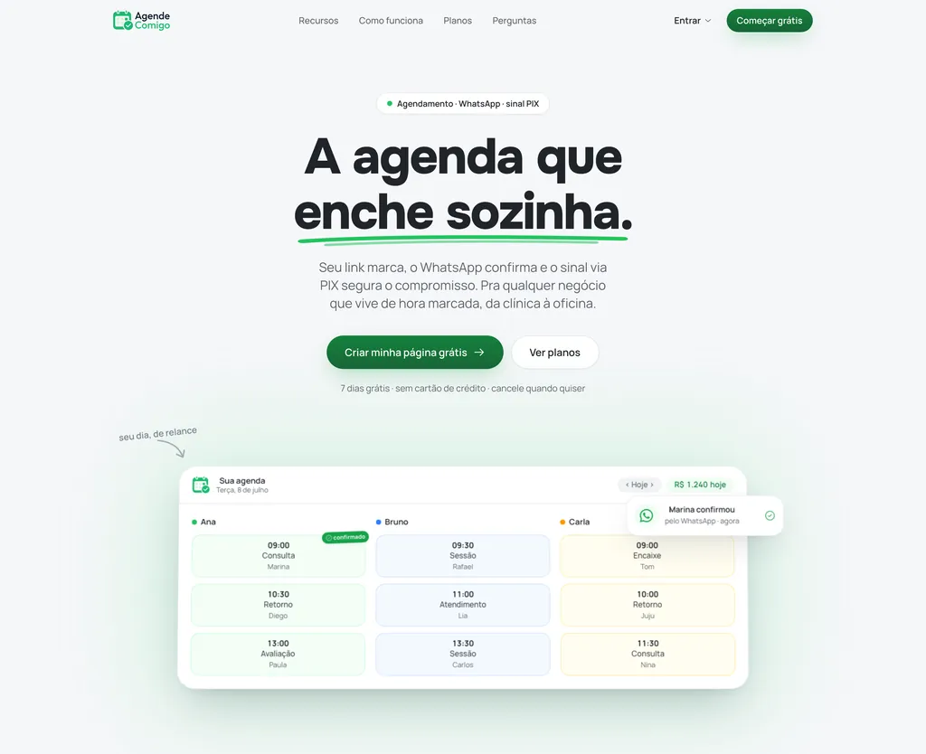 Primeira tela do sistema Agende Comigo
